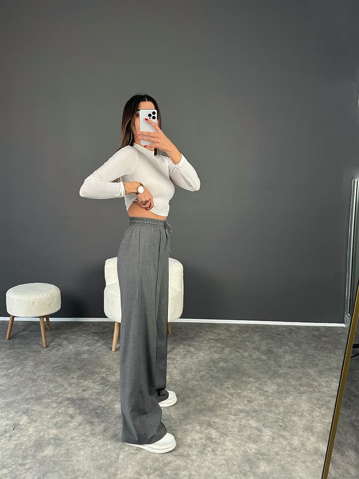 Minaj Gri Beli Lastikli Çımalı Pantolon