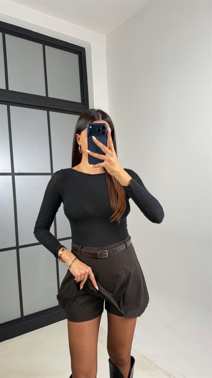 Acı Kahve Pileli Şort Etek GAUS-00567