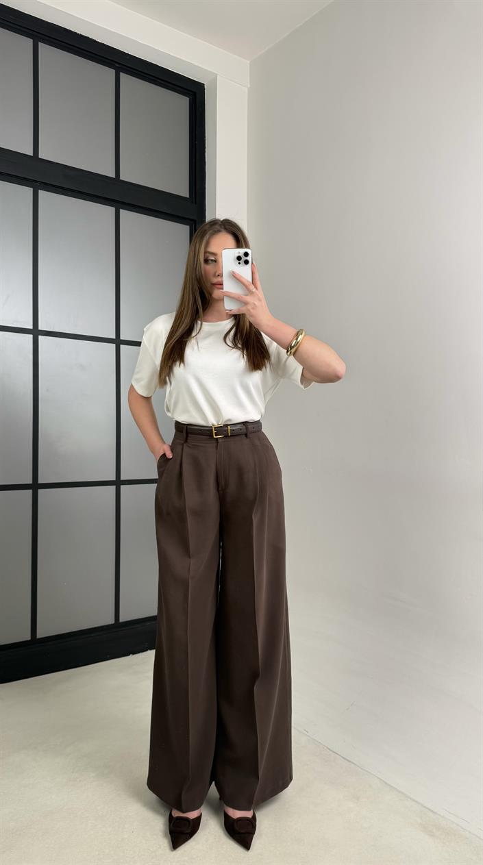 Kahve Cep Detaylı Tencel Pantolon GAUS-00992