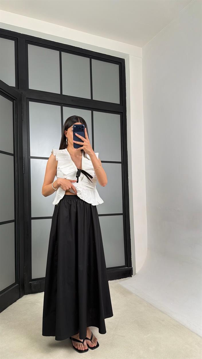 Siyah Beli Lastikli Poplin Etek GAUS-01526