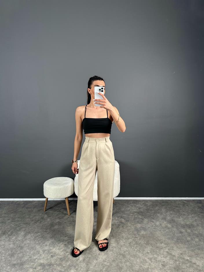 Vive Taş Keten Arkası Lastikli Pantolon