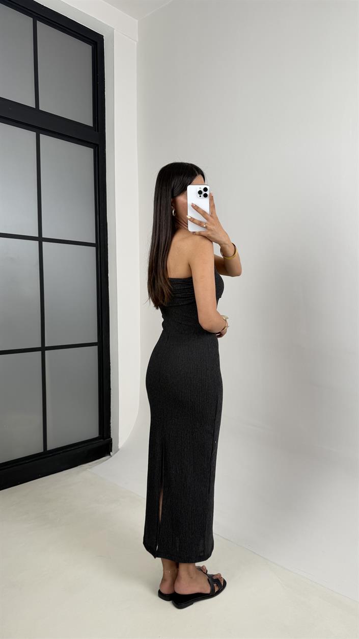 Antrasit Straplez Yırtmaçlı Bürümcük Elbise Gaus00645