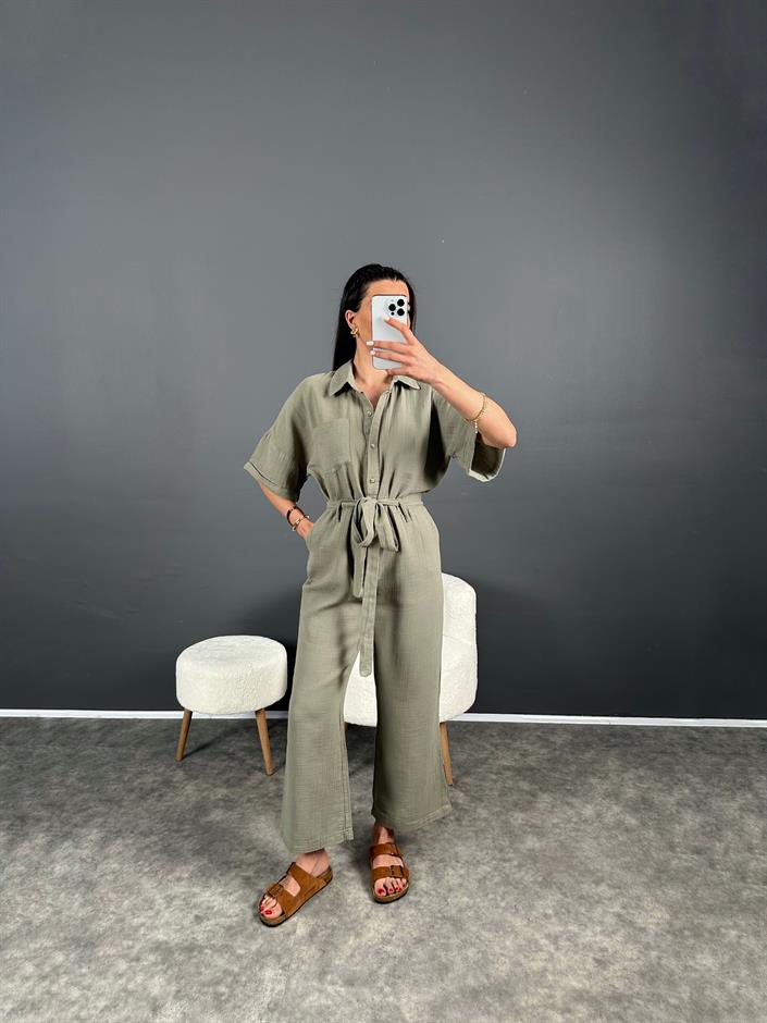 Haki Müslin Kemerli Tulum 