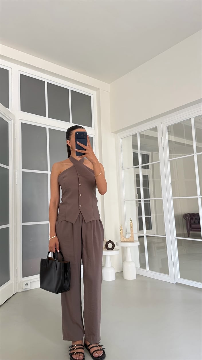 Vizon Halter Yaka Yelek Beli Lastikli Pantolon Muadil Takım GAUS-01770