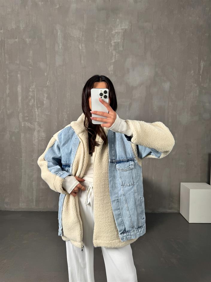 Frame Taş Denim Detaylı Peluş Ceket