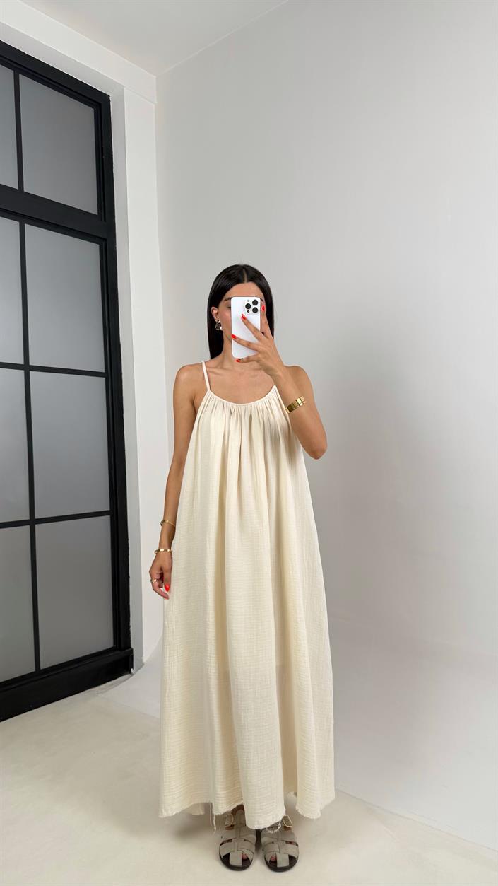 Taş Ayarlanabilir Askılı Astarlı Müslin Elbise Gaus00694