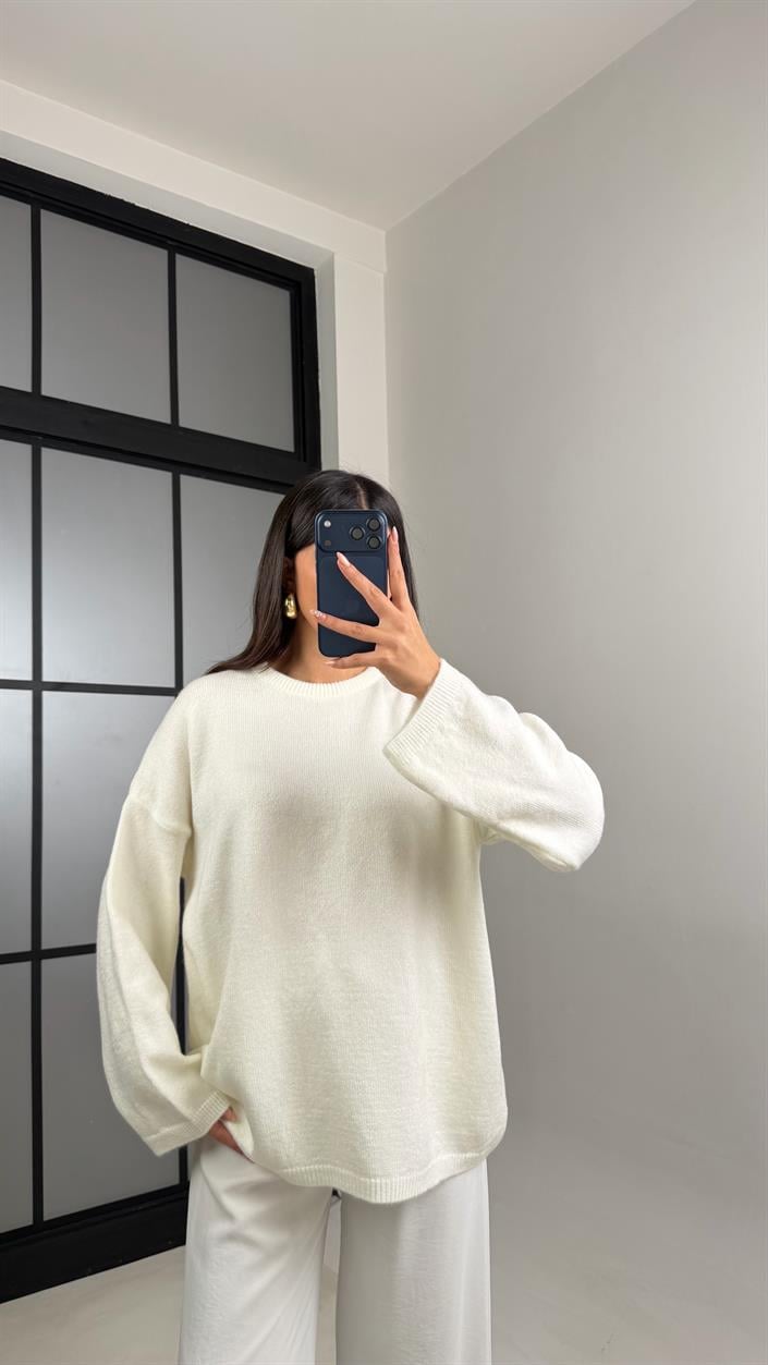 Krem Bisiklet Yaka Pinterest Triko Kazak GAUS-00868