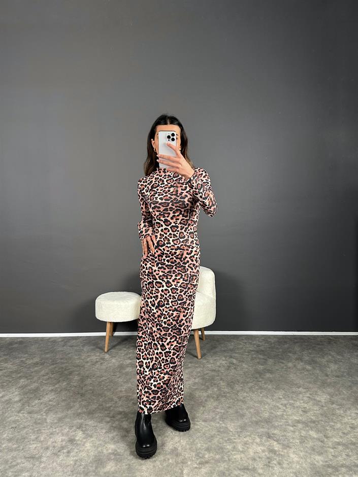 Viral Leoparlı Maxi Boy Elbise 
