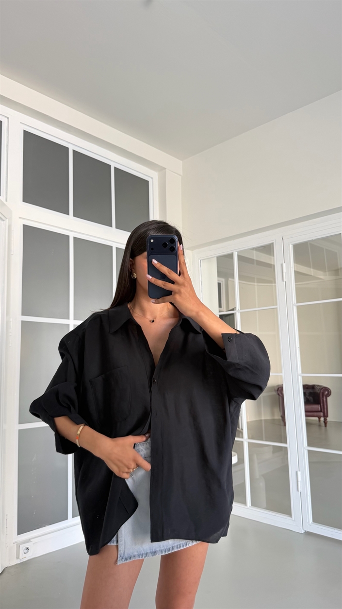 Siyah Oversize Tencel Gömlek GAUS-01698