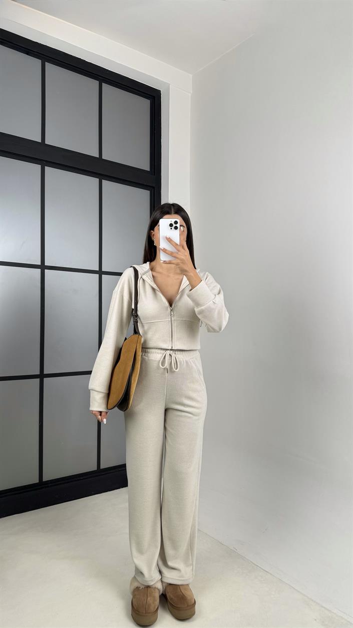 Taş Hırka Beli Lastikli Pantolon İkili Selanik Kumaş Takım GAUS-00523