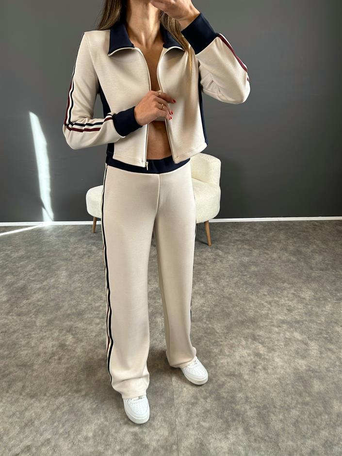 Motta Krem Model Şeritli İkili Takım