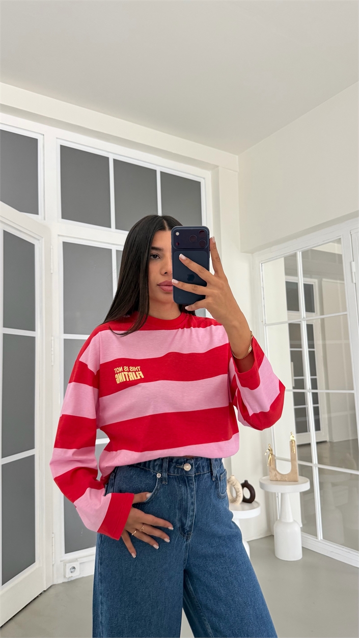 Kırmızı Çizgili Vintage Sweatshirt GAUS-02121