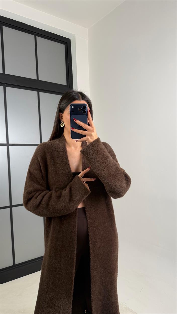 Acı Kahve Peluş Uzun Hırka GAUS-00758