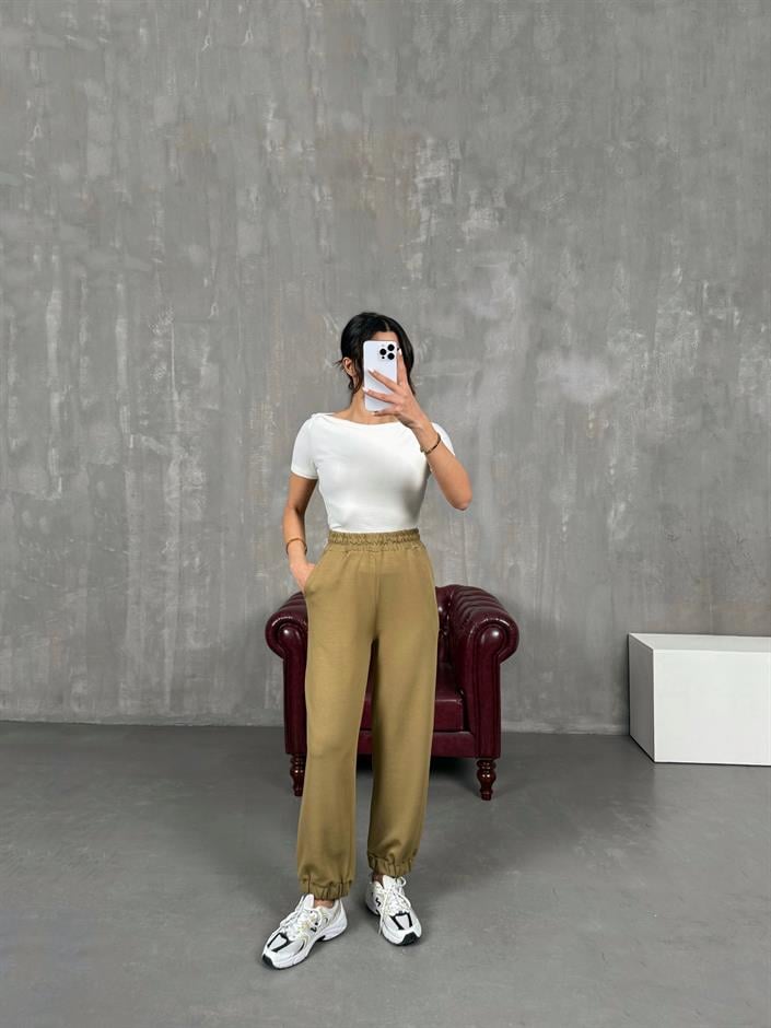 İsolde Yeşil Paça Lastikli Premium Modal Kumaş Pantolon