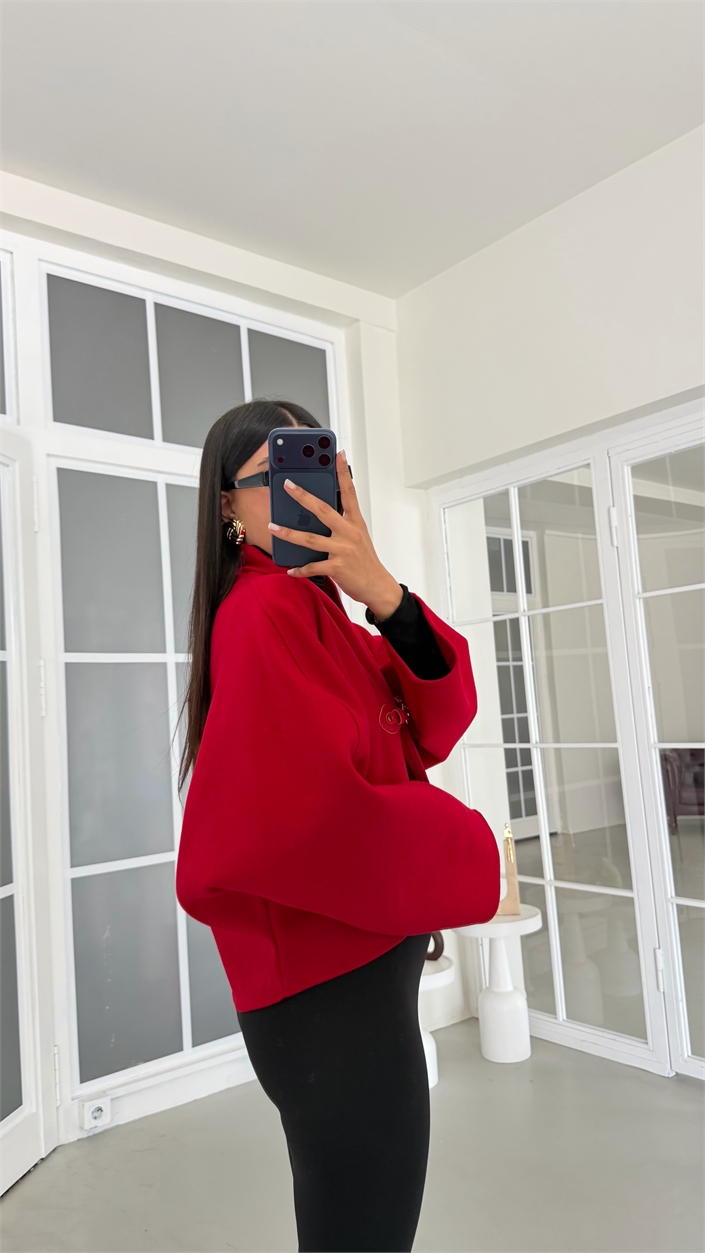 Kırmızı Tokalı Kaşe Premium Ceket GAUS-02102