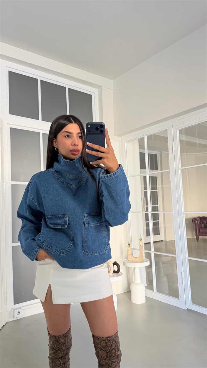 Mavi Dik Yaka Premium Denim Sweatshirt GAUS-02057