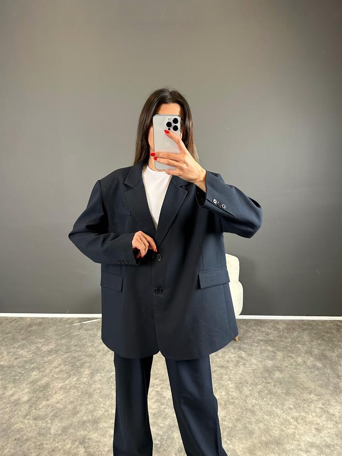 Pascal Lacivert Oversize Astarlı Blazer Ceket