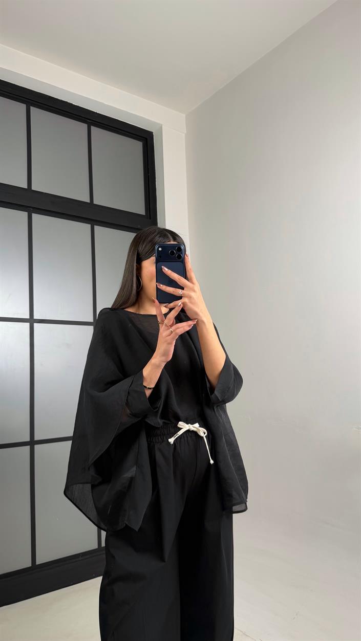 Siyah Transparan Premium Tasarım Pelerin GAUS-01110