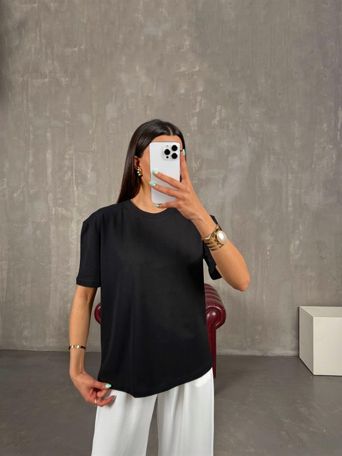 Siyah Bisiklet Yaka Tshirt Gaus00250