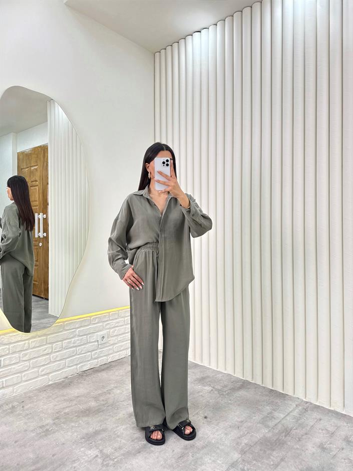 Haki Gömlek Beli Lastikli Pantolon Premium Tensel Takım TNCL01 Gaus00322