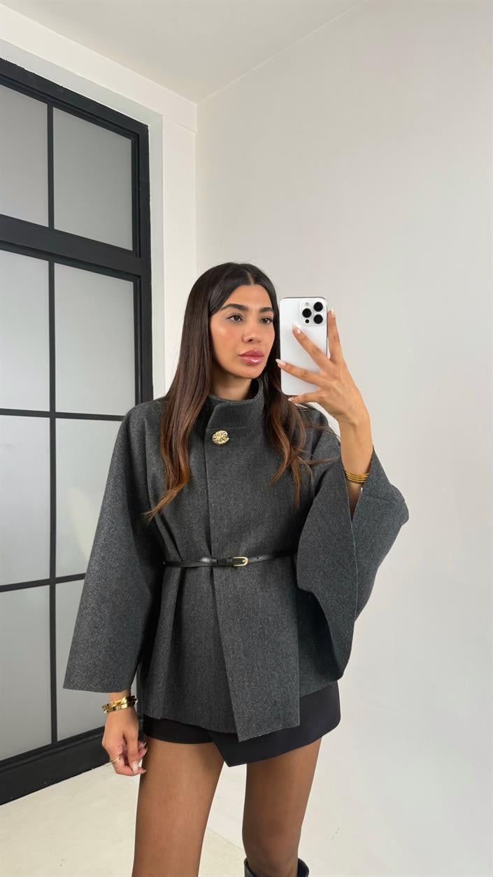 Antrasit Gina ZR Model Kemerli Kaşe Panço GAUS-0091