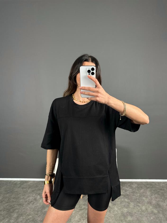 Luni Siyah Tasarım Oversize Tshirt