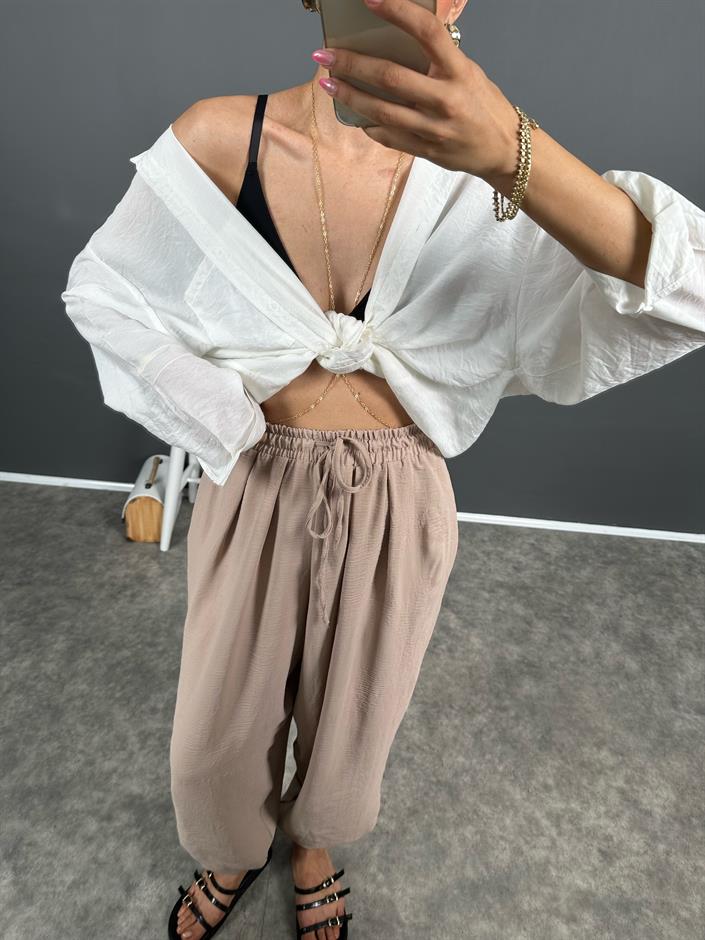 Funi Vizon Beli İpli Ayrobin Şalvar Pantolon