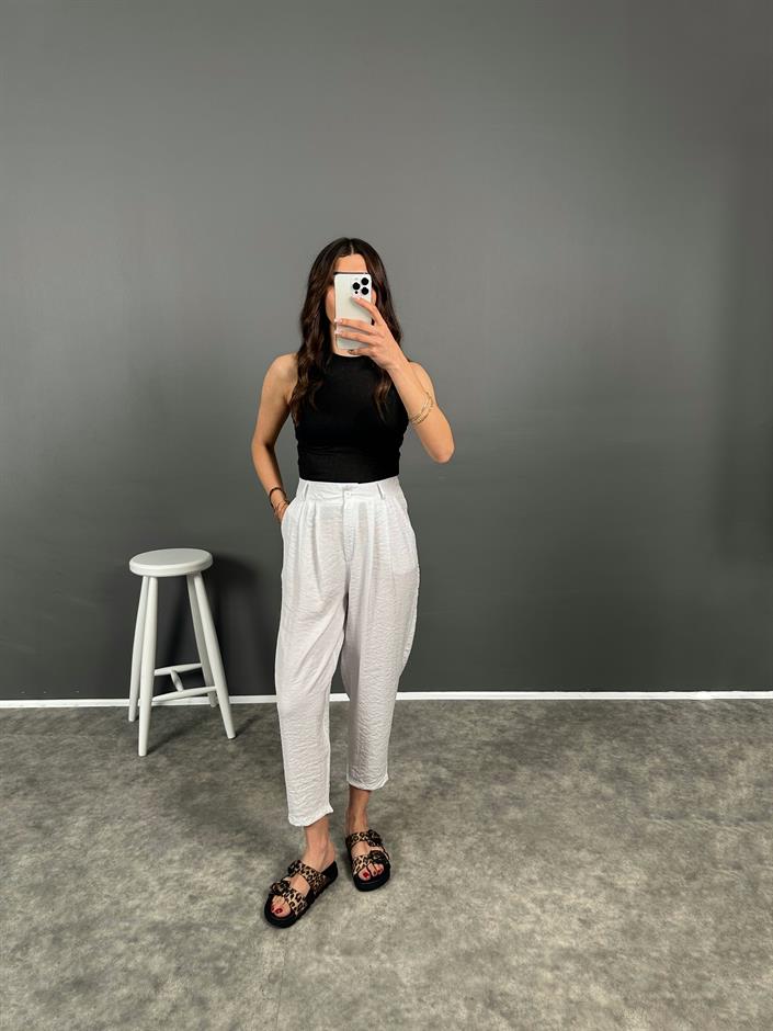 Wuud Beyaz İthal Kumaş Şalvar Pantolon