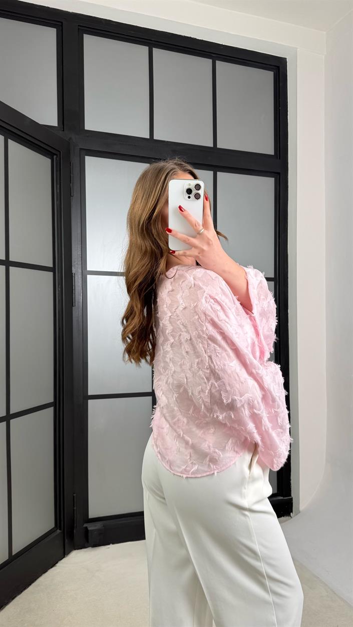 Pembe Püsküllü Bağlama Detaylı Kimono GAUS-01277