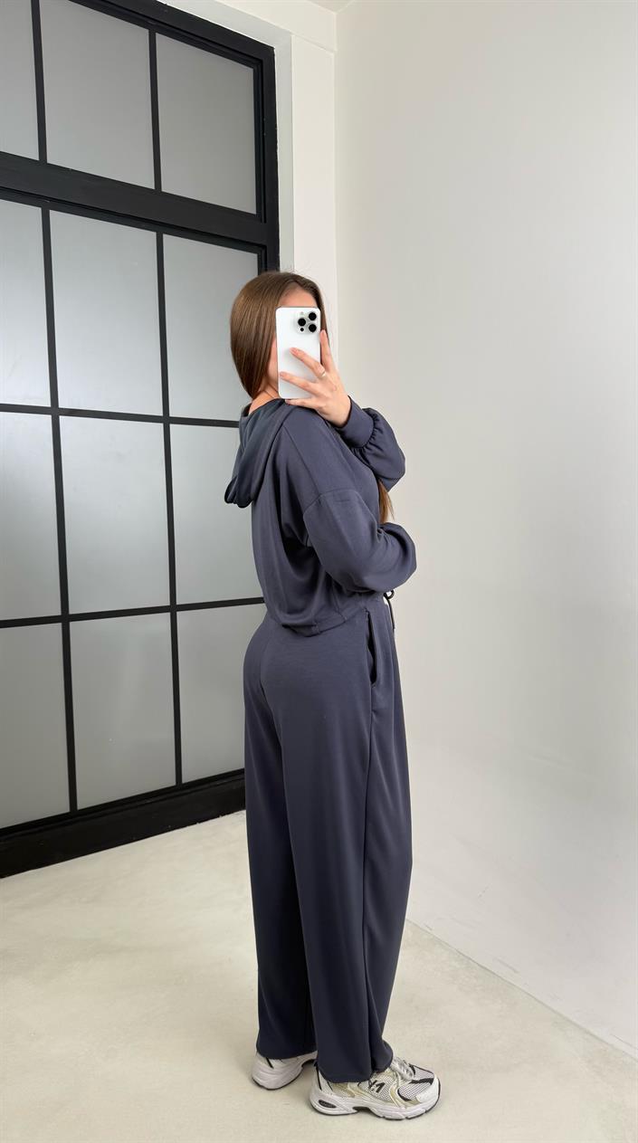Antrasit Atlet Hırka Beli Lastikli Pantolon 3lü Modal Takım GAUS-00645