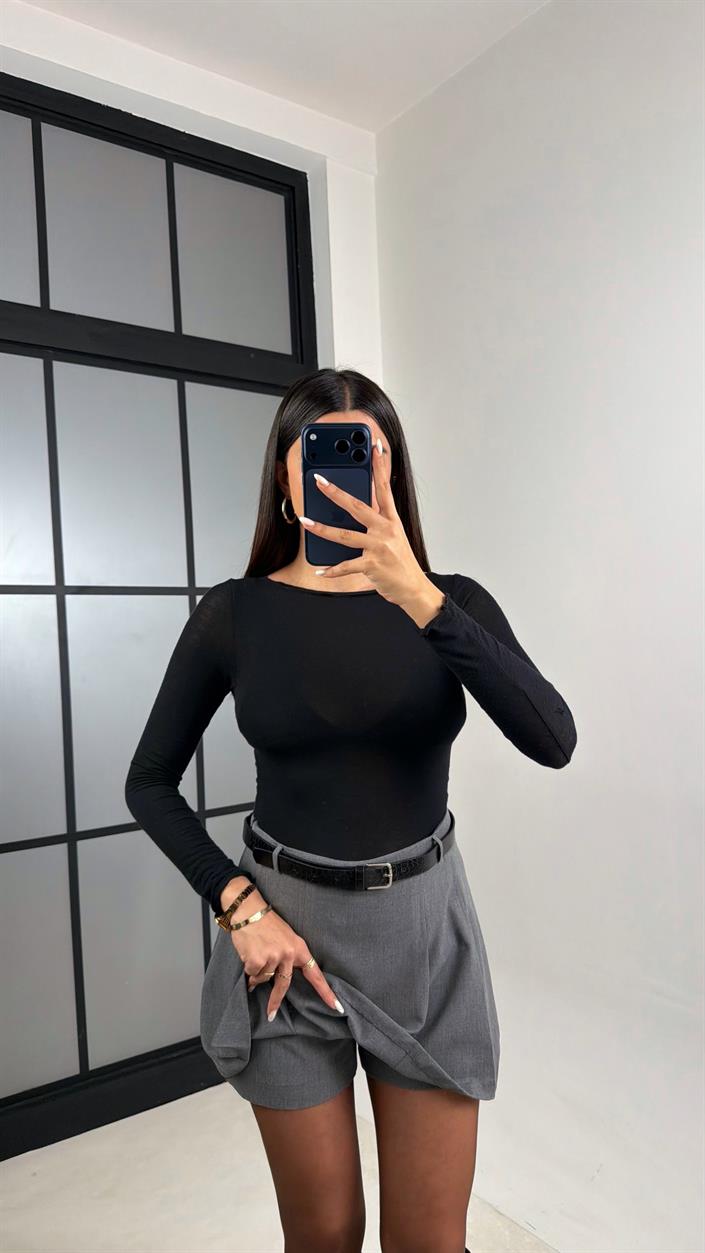 Antrasit Pileli Şort Etek GAUS-00567