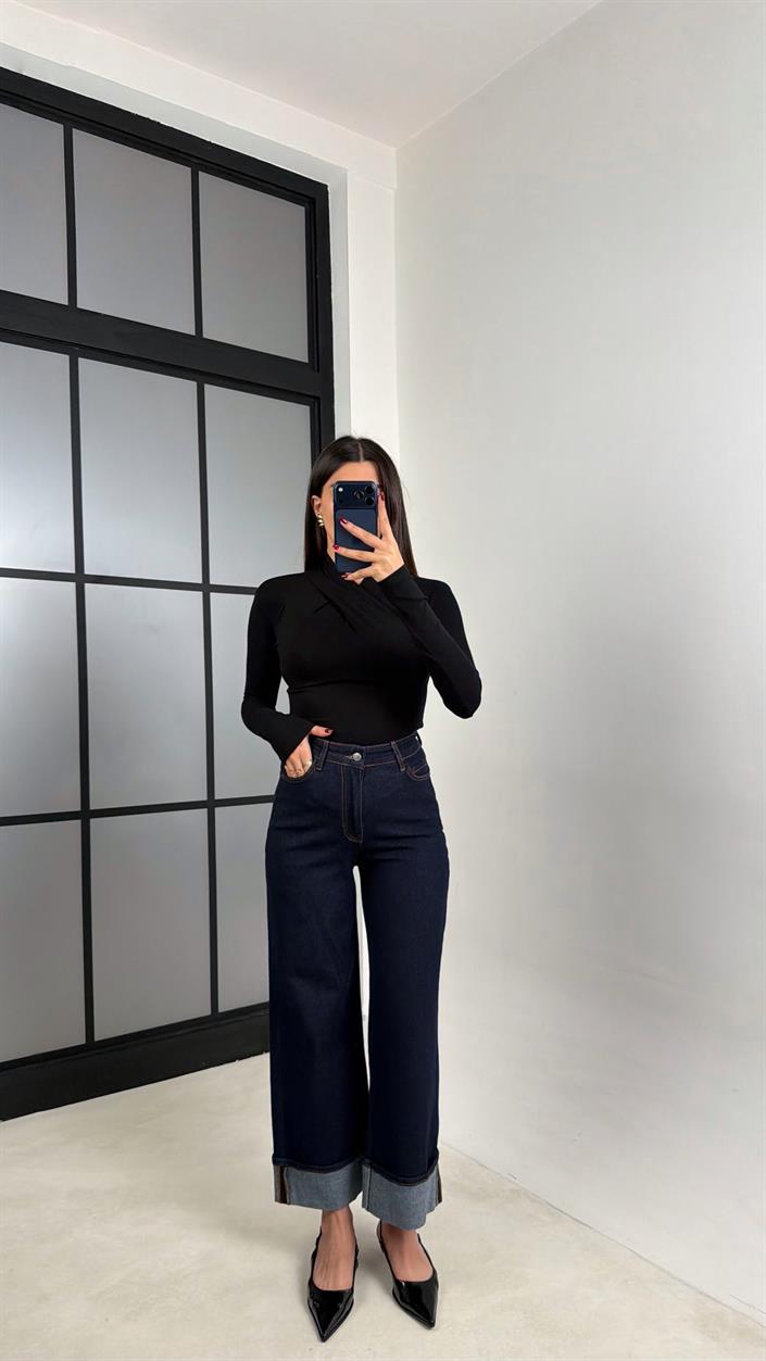 Lacivert Paça Katlama Detaylı Jean GAUS-00744