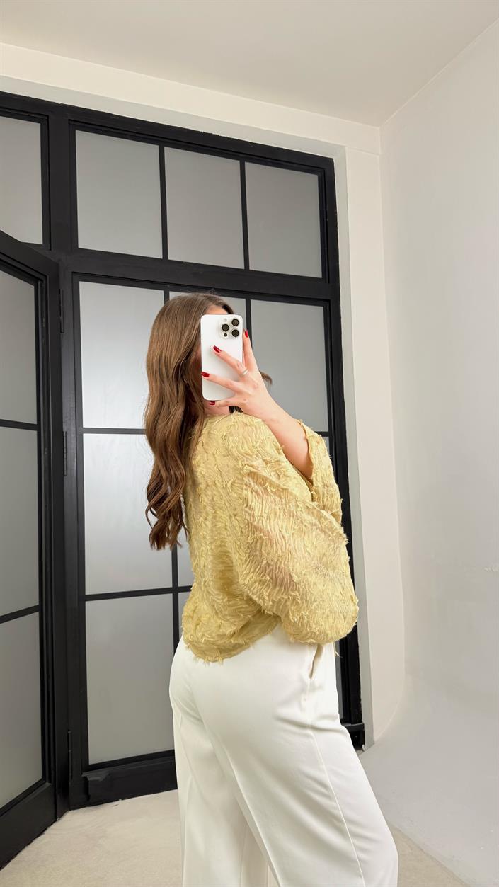 Yağ Yeşili Püsküllü Bağlama Detaylı Kimono GAUS-01277