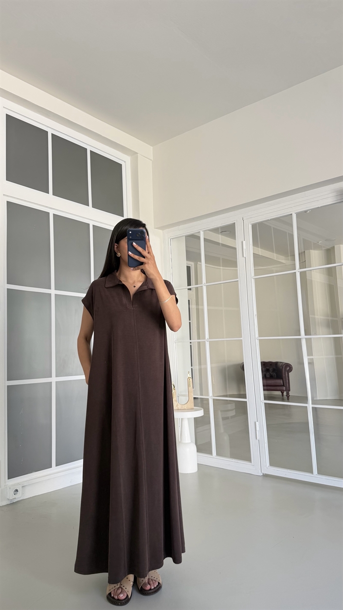 Kahve OYS Model Polo Yaka Basic Elbise GAUS-01728