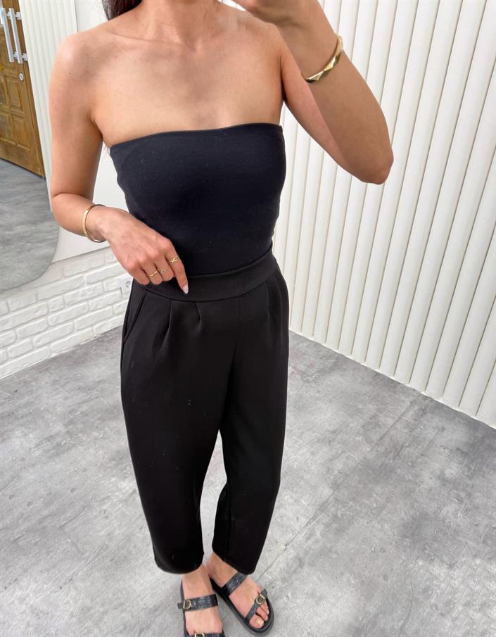 Siyah  Beli Lastikli Cepli Harem Pantolon Gaus00308