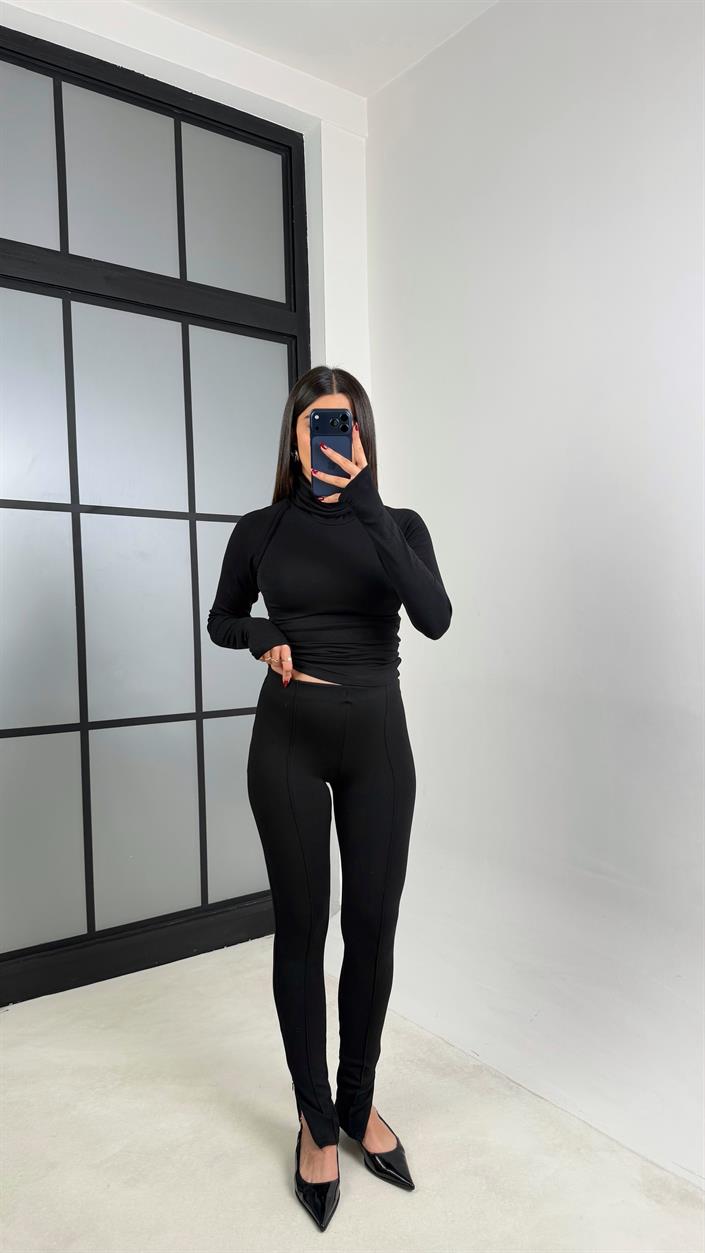 Siyah Çımalı Yan Fermuar Detaylı Tayt GAUS-00753