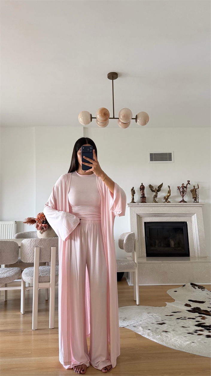 Pembe Yumuşak Dokulu Likralı 3lü Premium Takım GAUS-01494