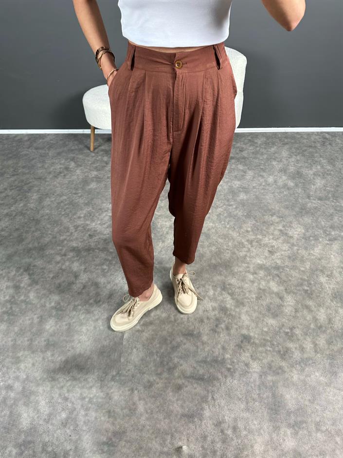 Wuud Kahverengi İthal Kumaş Şalvar Pantolon