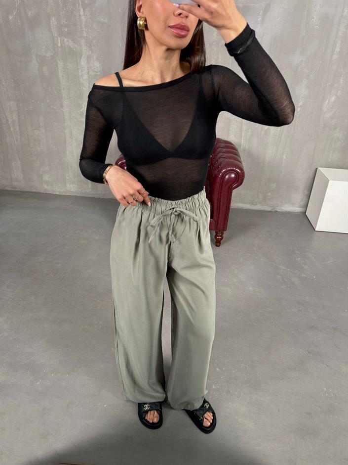 Haki Yüksek Bel İthal Kumaş Pantolon Gaus00271