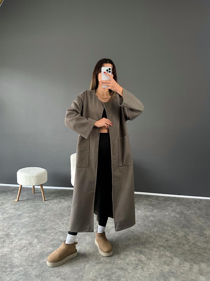 Loc Gri Yırtmaçlı Kuşaklı Kaban 