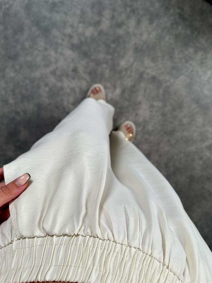 Allda Ekru İthal Kumaş Beli Lastikli Pantolon 