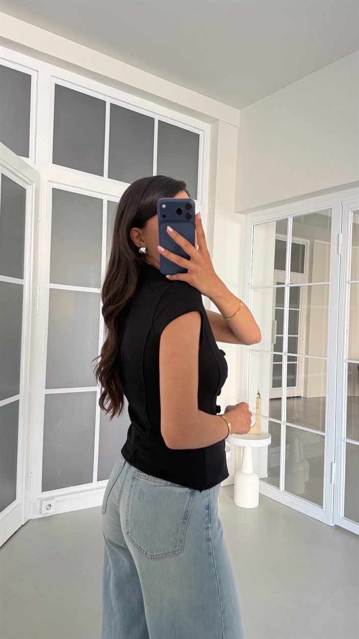 Siyah Apoletli Fermuarlı Modal Kumaş Yelek GAUS-01780
