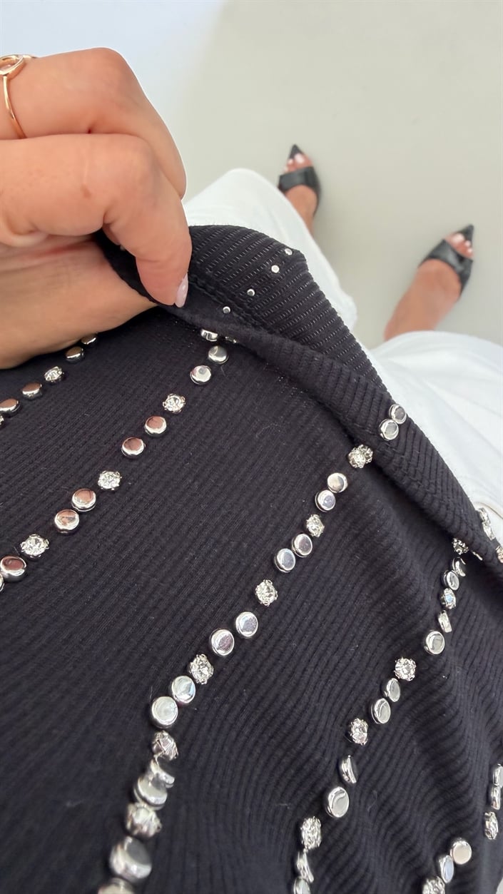 Siyah ZR Model Taşlı Zımbalı Atlet GAUS-01747