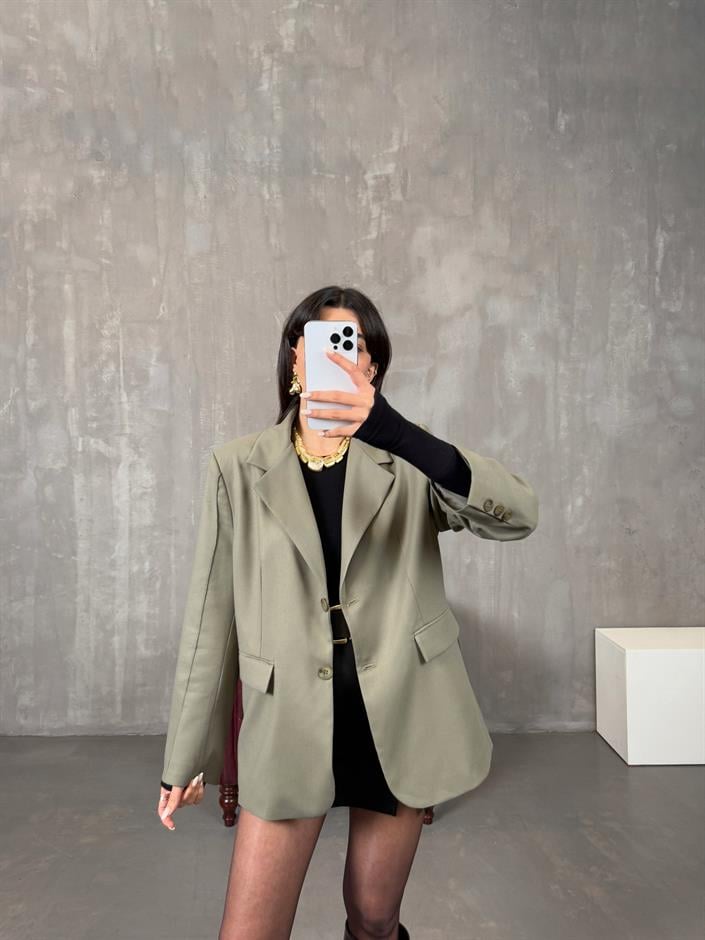 Lenora Haki Astarlı Blazer Ceket