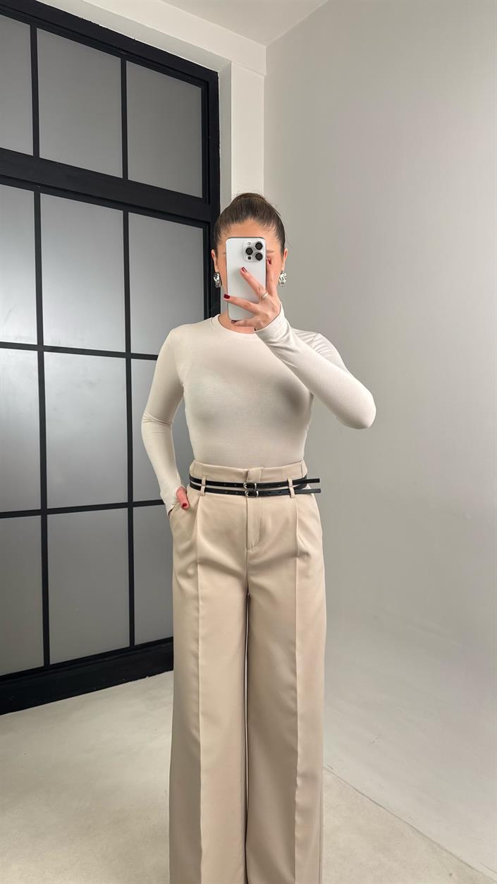 Taş Çift Kemerli Pileli Kumaş Pantolon GAUS-00896