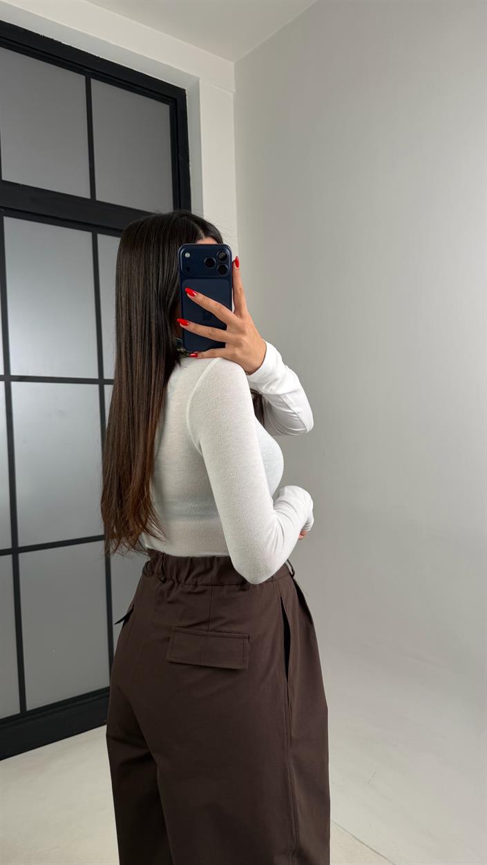 Kahve Beli Lastikli Poplin Balon Pantolon GAUS-00915