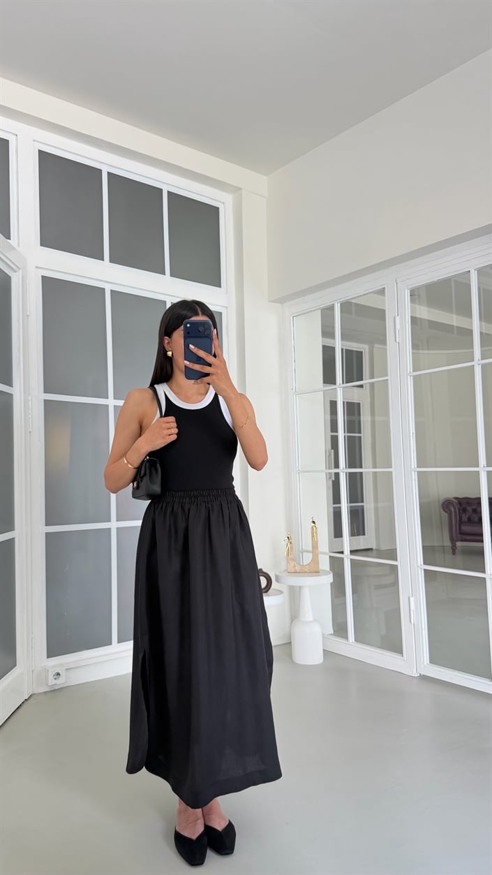 Siyah Beli Lastikli Basic Elbise GAUS-01779