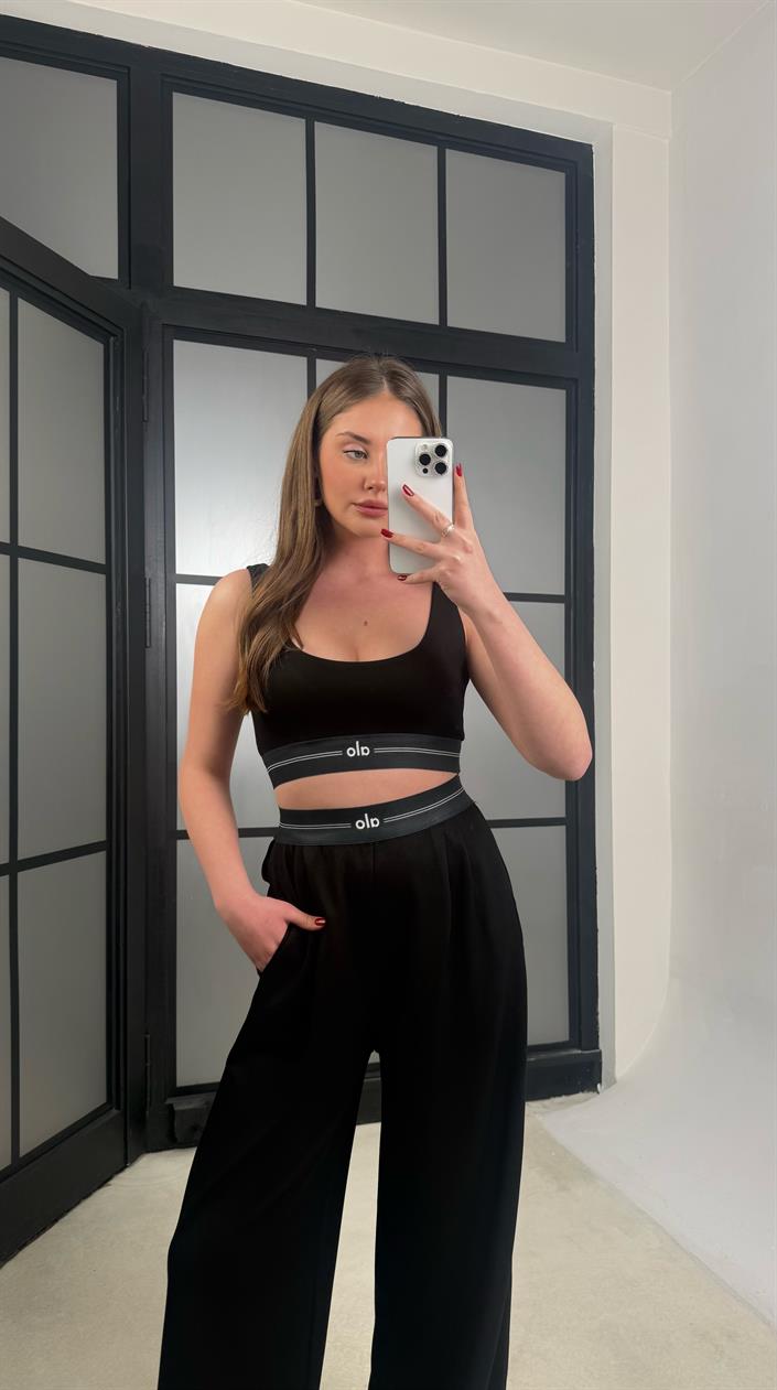 Siyah Crop Pantolon İkili Muadil Takım GAUS-01254