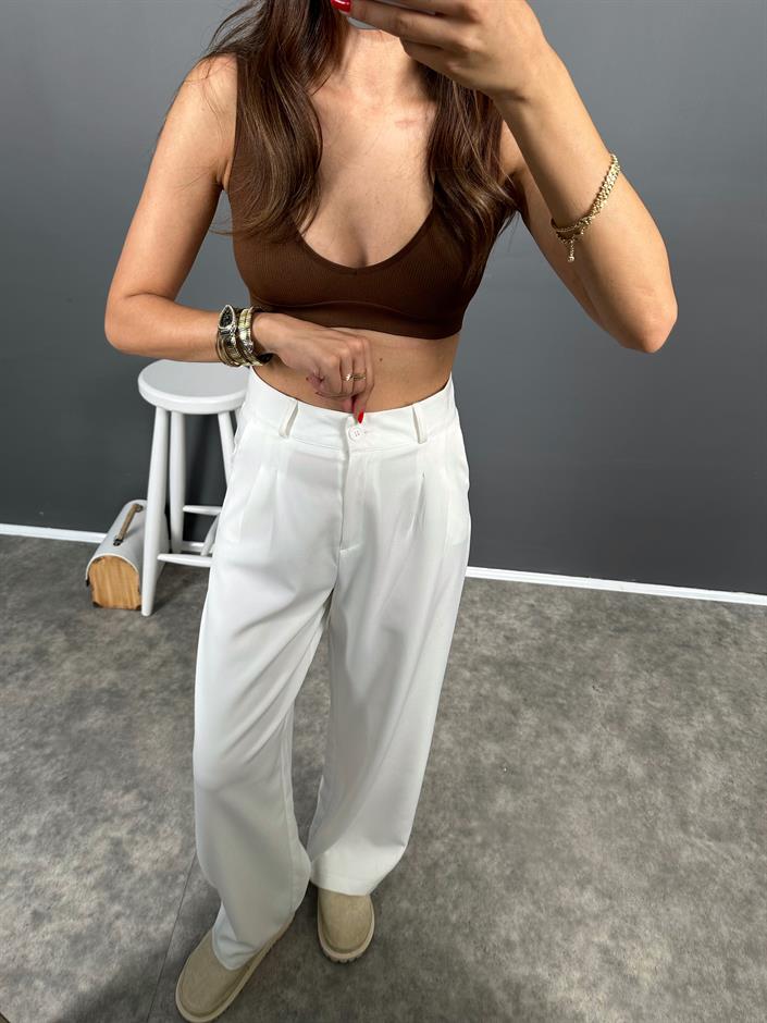 Fado Beyaz Kumaş Palazzo Pantolon