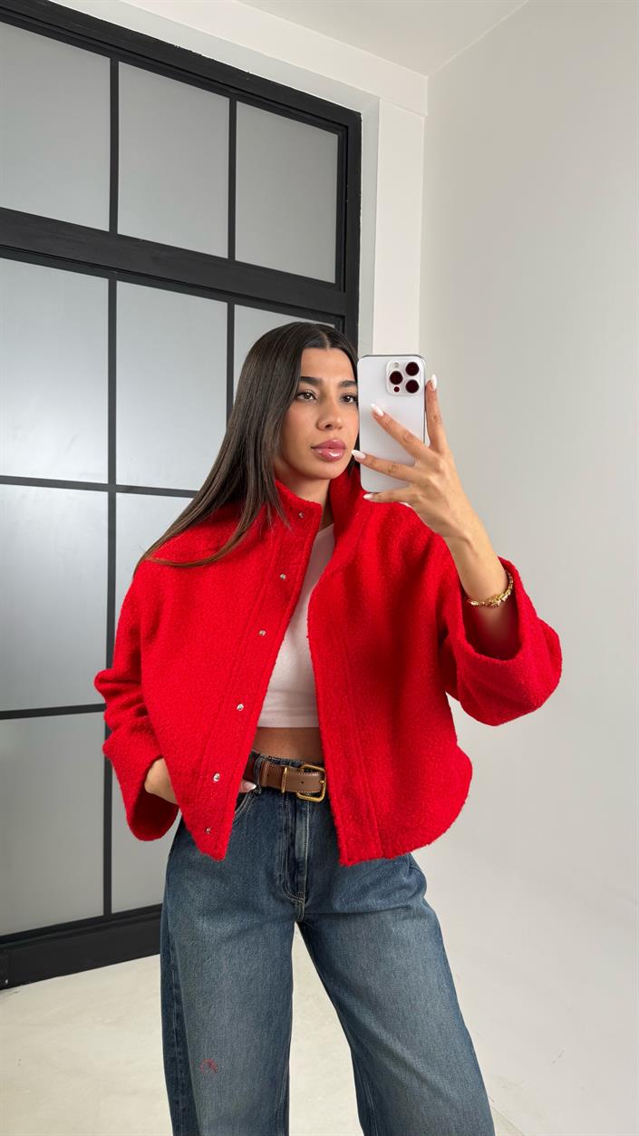 Kırmızı Cute MD Model Buklet Çıtçıt Düğmeli Ceket GAUS-00521